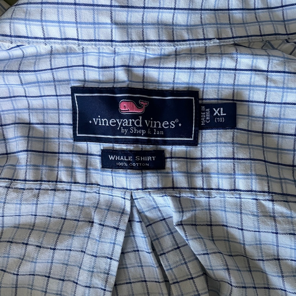 Vineyard Vines White and Blue Plaid Shirt